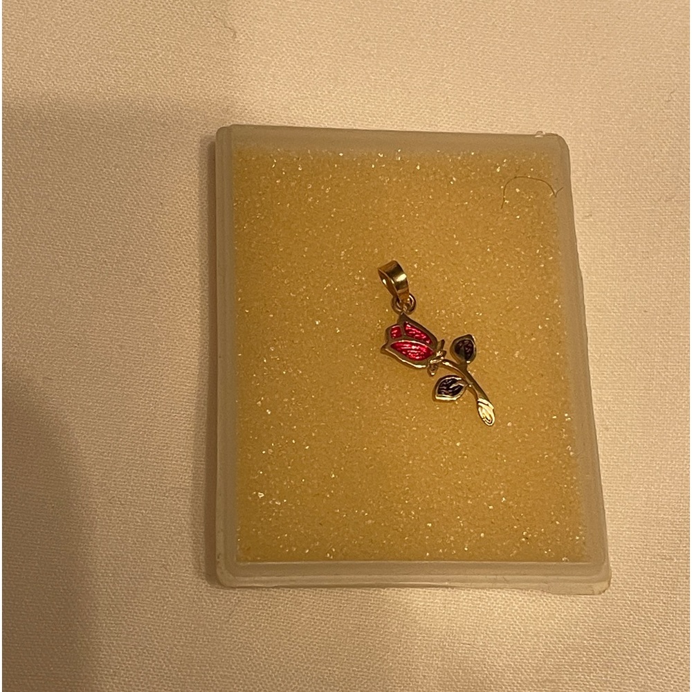 14K GOLD ROSE NECKLACE PENDANT DROP CHARM